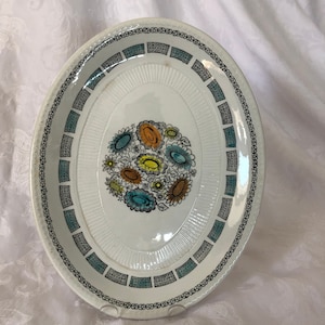 Vintage 1960s Kathie Winkle oval platter  Corfu Pattern. Crafted by Broadhurst Pottery England preowned good condition for use or display