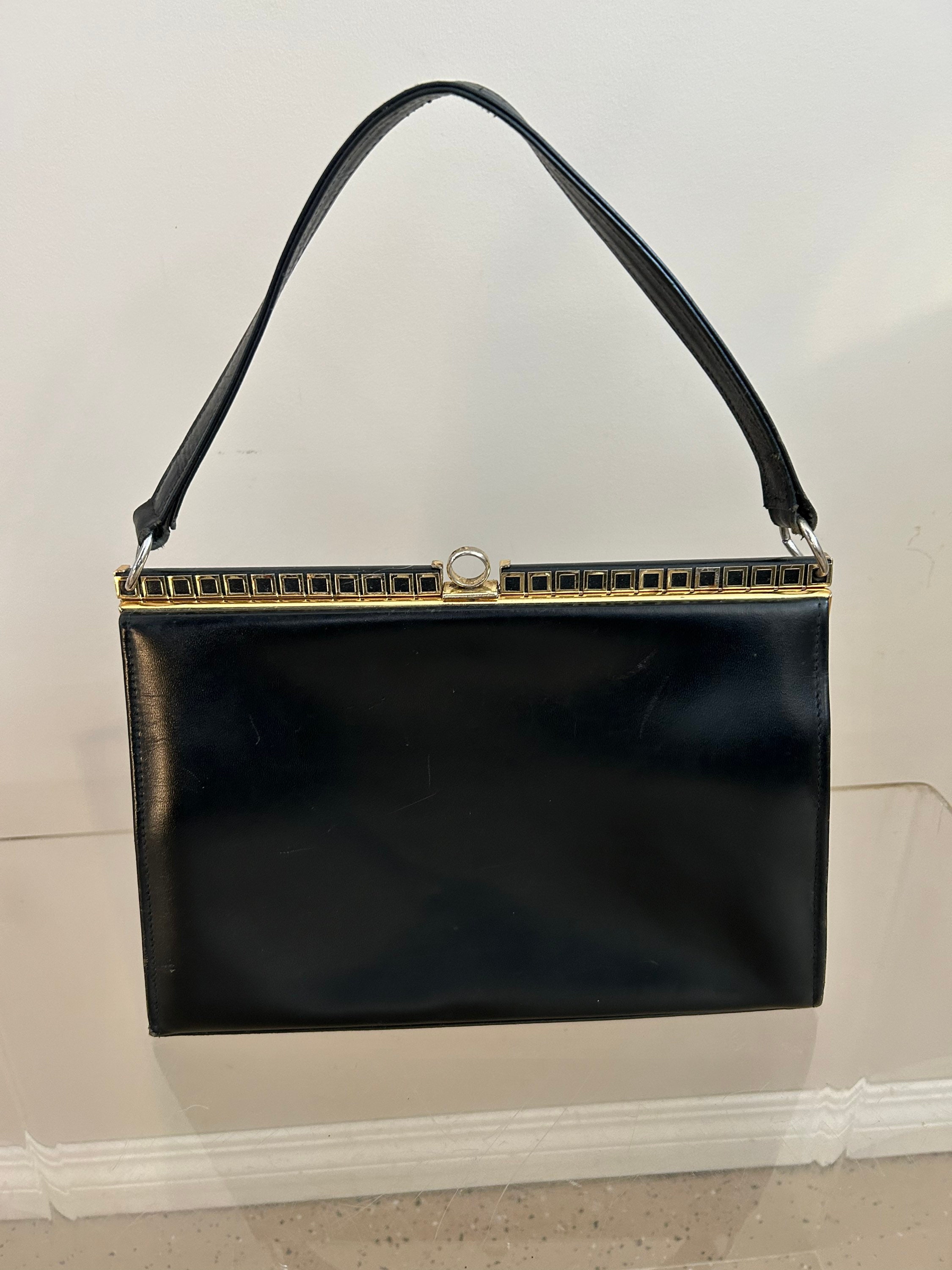 Vintage Black Patent Leather Handbag by Coblentz. 1950s Sustainable Fa