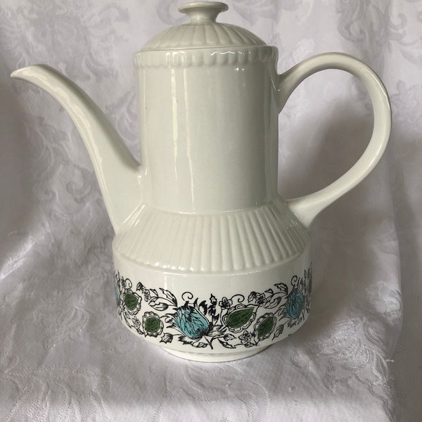 Vintage Kathie Winkle coffee/tea pot in the San Tropez pattern , preowned c 1960s.