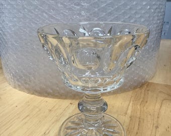 A vintage set of 6 champagne or sherbet glasses, preowned in excellent condition, by Colony Glass Indiana, pattern plaza or thumbprint # 21.