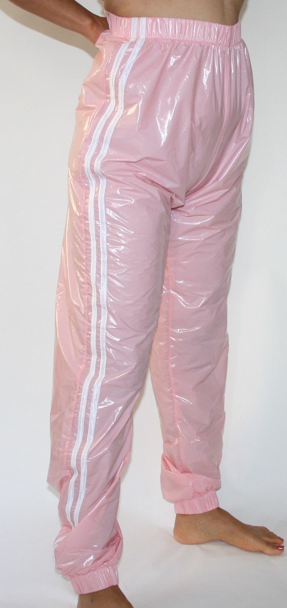 PVC Nylon Sweatpants With White Stripes 