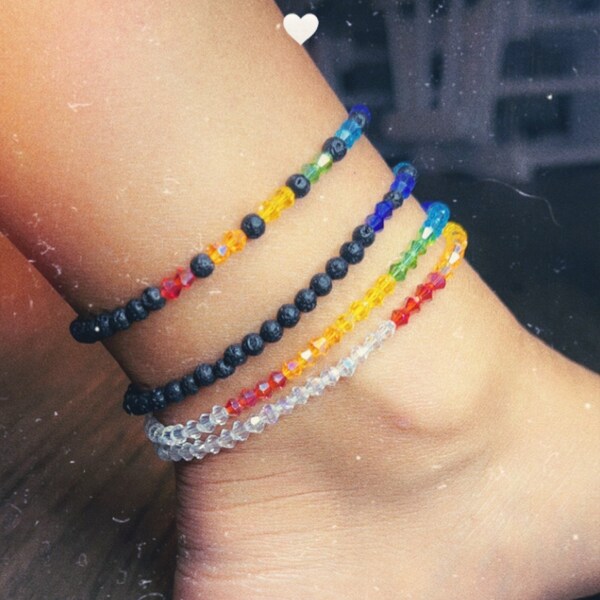 Chakra Anklet / Anklets / Beaded Anklets / Handmade Anklets / Spiritual Jewelry/ 4mm beaded Anklets / Lava beaded anklets /