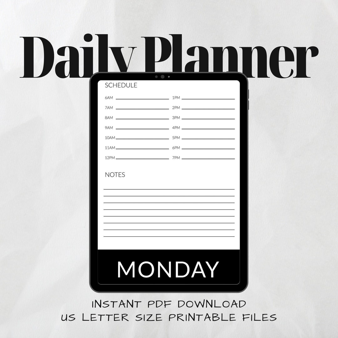 Printable Daily Planner US Letter Size Instant Download - Etsy