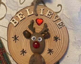 Reindeer Pebble Art ornament