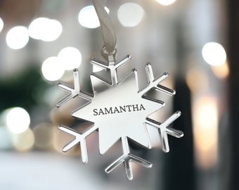 Snowflake Personalised Bauble, Name Engraved Baubles, Christmas Tree Ornament, Xmas Decorations, Secret Santa Gift Ideas
