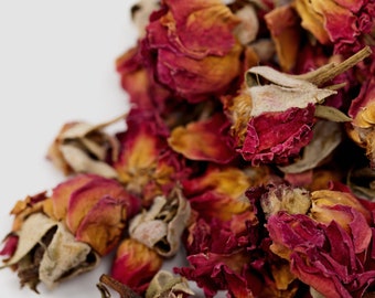 Rode rozenknoppen met bloemblaadjes, biologisch BULK 2lb | Groothandel gedroogde rozen | Rode Rozenknop