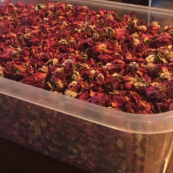 Capullos y pétalos de rosa roja, secos, 1 lb / Flor comestible / Rosa centifolia