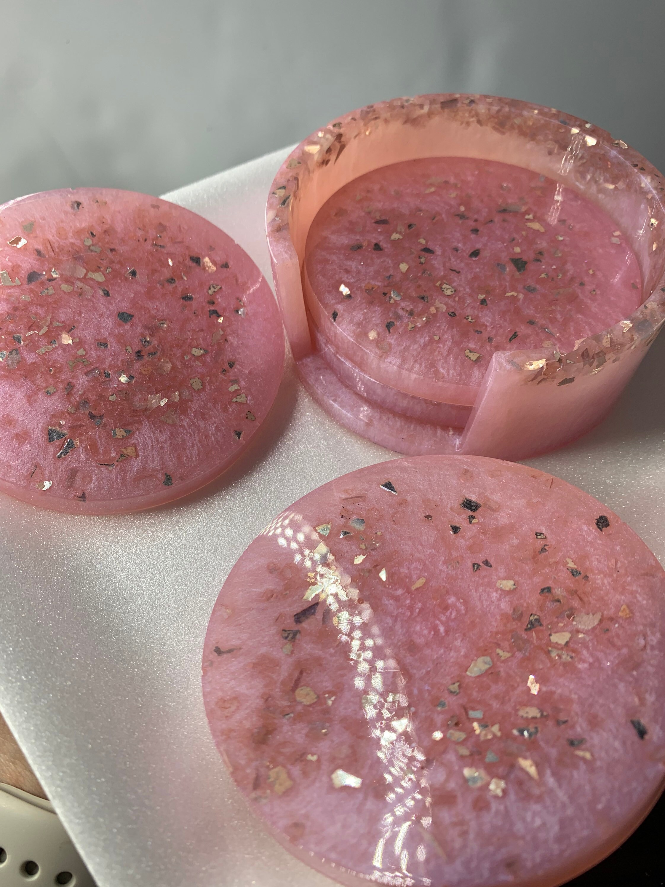 Pink coasters with holder Etsy