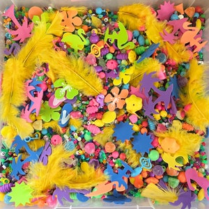 Upcycled Sensory Bin Filler, Fun Bright Colors, Sensory Play, Candy, Beads, Feathers, Letters, 100% Upcycled Materials, Colorful Play