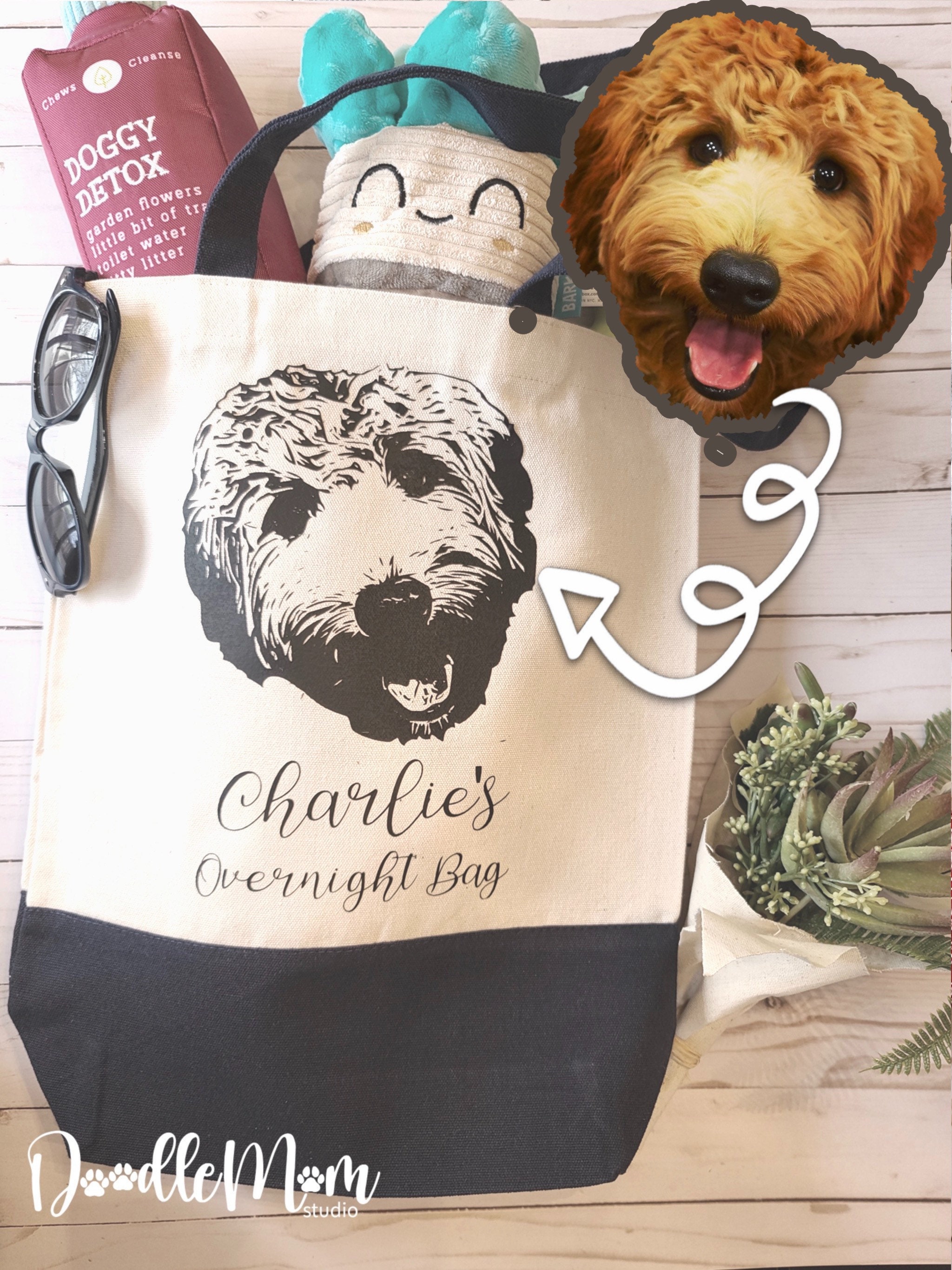Dog Overnight Bag Doodle Tote Pet Portrait Custom from Etsy