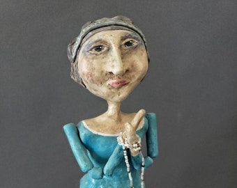 Art Doll- &quot;Elma&quot; ****OOAK, Art doll, Handmade doll, Artist clay doll, Santos inspired cage doll, Collectible doll , Paperclay***