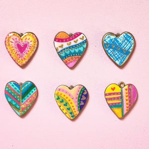 Hand Painted Heart Charm | Folk Art Style Mini Pendant, Bag Charm, Necklace Jewelry