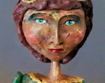 OOAK Doll - Vintage Inspired - &quot;Rianta&quot;  - Clay Art Collectible Doll - Santos Cage Doll - Limited Edition Artistry and Nostalgia
