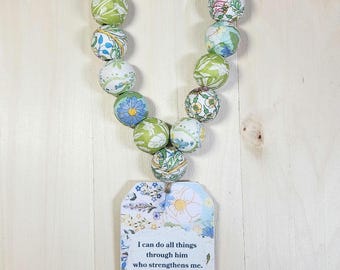Philippians 4:13  | Blessing Beads | Prayer Beads, Wooden Beads Layered with Vintage-Inspired Paper