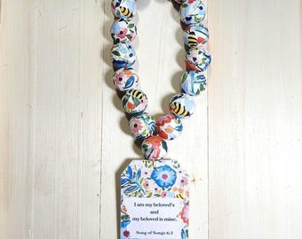 Song of Songs Blessing Beads: Vintage Papier gewickelte Gebetskette aus Holz