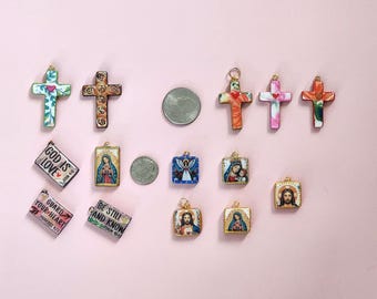Handbemalte Ton Glaube Anhänger | Kreuz, Maria, Sacred Heart Anhänger