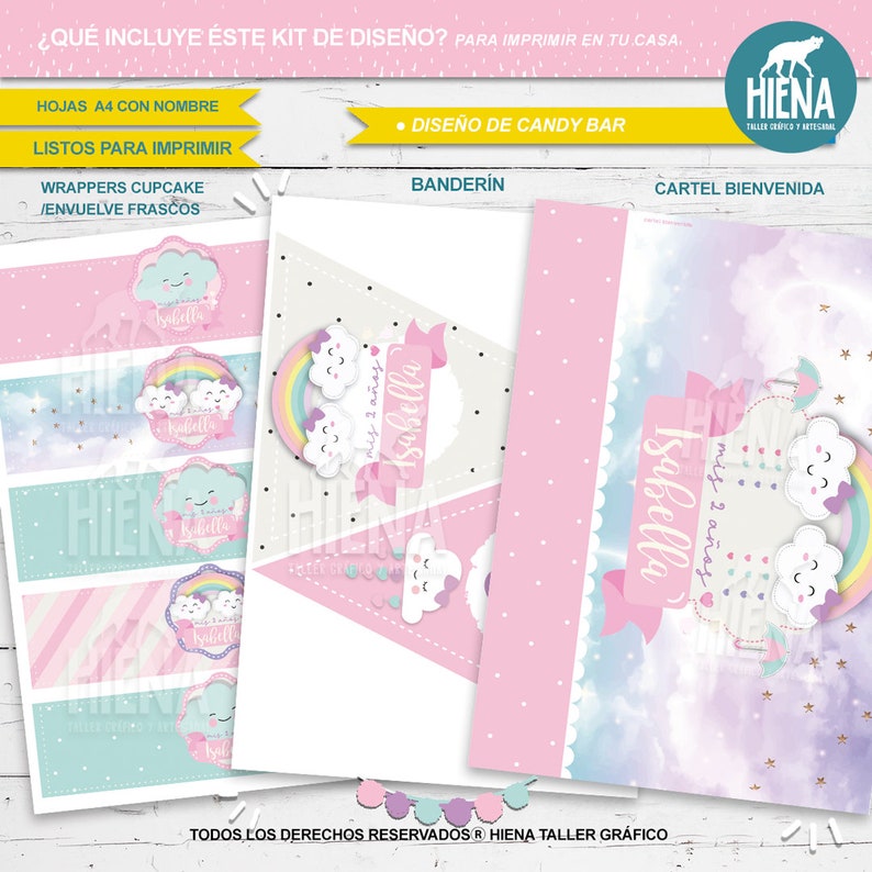 Kit imprimible lluvia de amor candy bar Arcoíris cielo nubes/ Etsy España