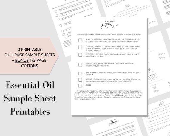 Essential Oil Sample Printable Essential Oil Sampling Card | Etsy