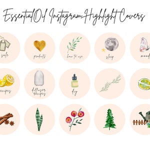 Essential Oils Icons for Instagram Story Highlight Covers | Watercolor IG stories highlights icons