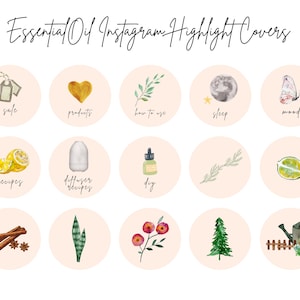 Essential Oils Icons for Instagram Story Highlight Covers | Watercolor IG stories highlights icons