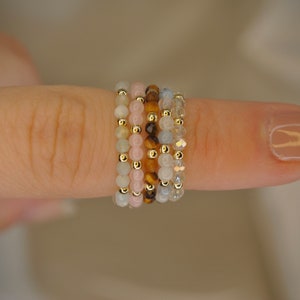 REAL dainty 14k gold filled crystal ring, Custom minimalist stretchy ring, unique gemstone rings, rings for women, tiger&#39;s eye ring, rings