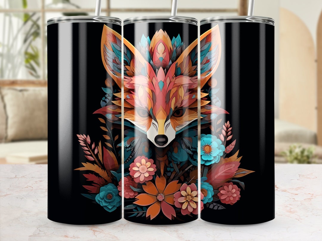 Colorful Fox Tumbler Wrap PNG, 20 Oz Skinny Tumbler Design, Floral ...