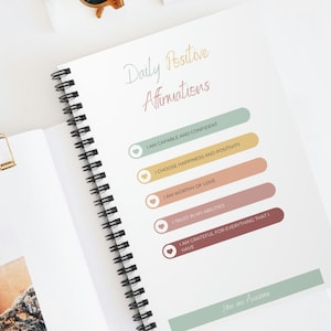 Daily Gratitude Journal, Positive Affirmation Diary, Blank Diary with Affirmation Cover, A5 bound notebook, Spiral Notebook - Ruled Line