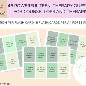 Carte con domande terapeutiche per adolescenti, antipasti di conversazione, salute mentale, carte sull'ansia, psicologia sociale, schede flash di consulenza, DBT