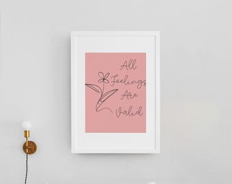 All Feelings Are Valid, PDF Download, PNG Download, Counselling Office Décor, Therapy Wall Art,  Mental Health Poster, Therapist Office.