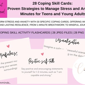 28 Angstbewältigungs-Fähigkeiten, Therapie-Arbeitsblatt, CBT, Therapiespiele für Teenager, DBT-Fähigkeiten, Bewältigungskonzepte, psychische Gesundheit, Jugendangstbewältigung