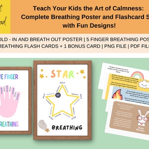 Mindfulness Breathing Activities for kids, Breathing cards, Calming Corner, Calming Corner, Anxiety tools, Anxiety relief, Breathing Posters