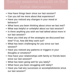 Therapy Questions for First and Follow up Session, Therapy Notes ...
