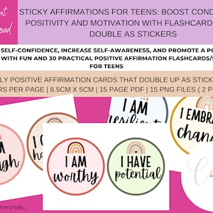 Affirmation station cards, positive quote flash cards, affirmations stickers, self esteem, confidence, self care, therapy office stickers