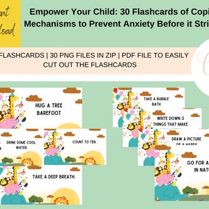 Kids Anxiety coping skill flashcard , therapy worksheet, anxiety relief, coping strategy cards, coping tasks for children, therapy office
