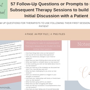Follow Up Therapy Session Questions, Therapists Session Follow Up, Sheet of Probing Questions, Open-Ended Questions, Assessment Questions