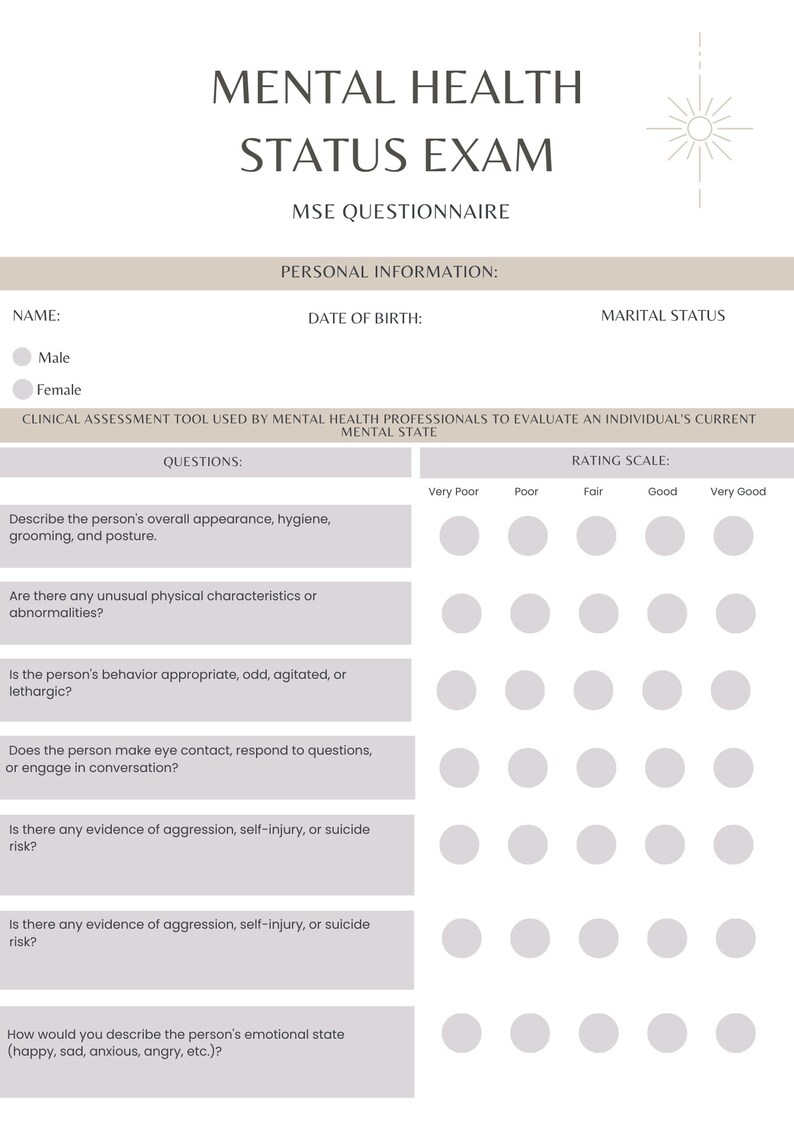 Mental Status Exam MSE Cheat Sheet, DBT Therapy Forms, Client Intake Sheet, Private Practice ...