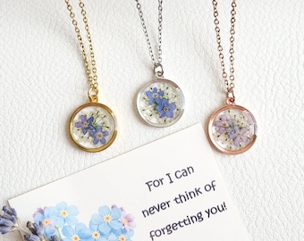 Forget Me Not Necklace, Wildflower Necklace, Pressed Flower Necklace, Resin Jewelry, Handmade, Unique Gift for Her, Bridesmaid Jewelry