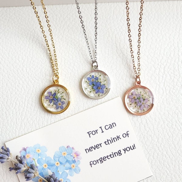 Forget Me Not Necklace, Wildflower Necklace, Pressed Flower Necklace, Resin Jewelry, Handmade, Unique Gift for Her, Bridesmaid Jewelry
