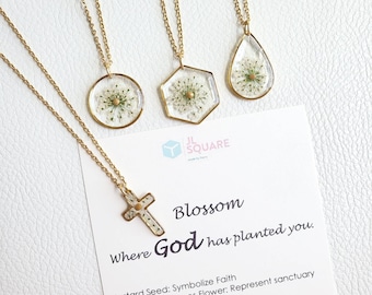 Mustard Seed Necklace | Christian Gifts | Dried Flower Resin Necklace Faith | Mothers Day Gift | Necklaces for women | Valentine Necklace