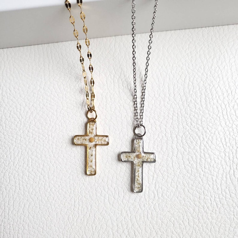 Senapsfröhalsband, korshalsband för kvinnor, unik present till henne, kristen smyckespresent, konfirmationspresent, julklapp, mors dag-present bild 8