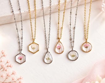 Baby’s Breath Flower Necklace, Miscarriage Memorial Jewelry, Real Pressed Flower Gift