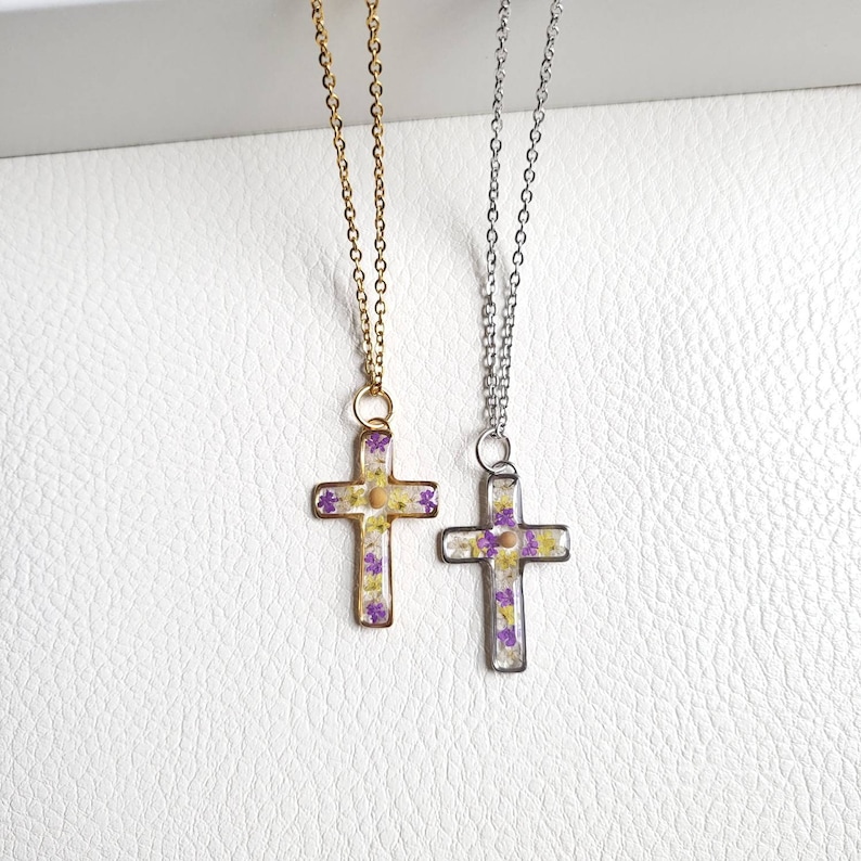 Senapsfröhalsband, korshalsband för kvinnor, unik present till henne, kristen smyckespresent, konfirmationspresent, julklapp, mors dag-present bild 6