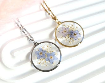 Vergissmeinnicht Blumenhalskette Echte Gepresste Blumen-Harz-hängende botanische Gedenkschmuck-Sympathiegeschenk für ihre Erinnerung