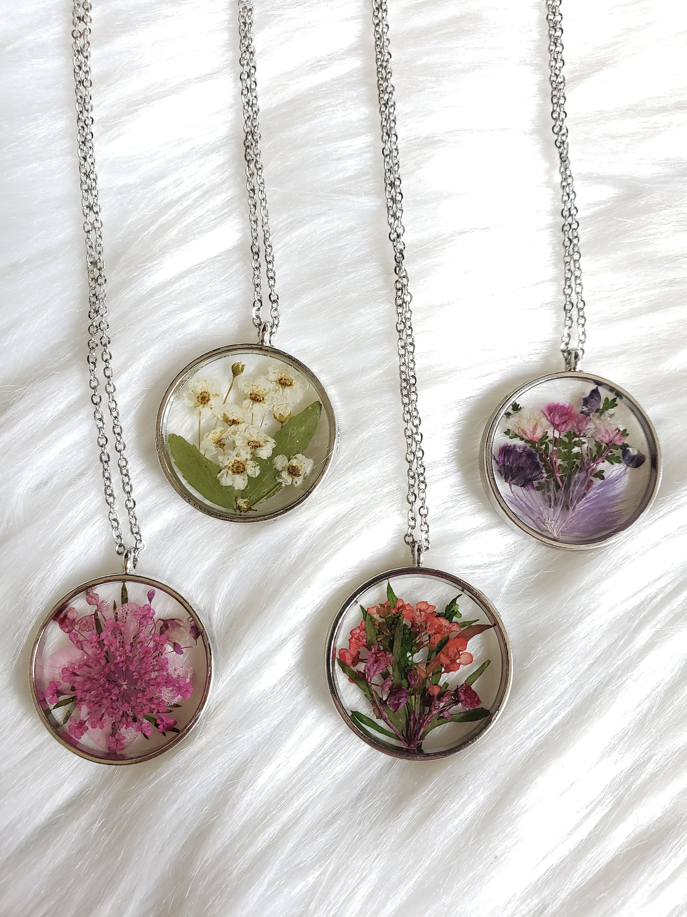 Pressed Flower Necklace Resin Flower Necklace Resin Jewelry Etsy
