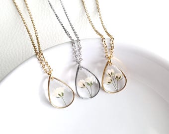 Baby's Breath Flower Necklace, Multiple Miscarriage Gift, Infant Loss, Baby loss Gift, Memorial Gift for Loss, Sympathy Gift, Pregnancy Loss