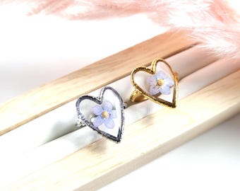 Mustard Seed Ring Forget Me Not Flower Ring Pressed Flower Faith Jewelry Botanical Resin Ring Gift for Her Birthday Gift