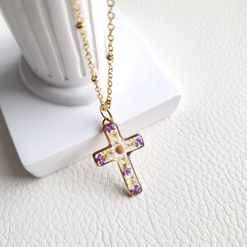 Senapsfröhalsband, korshalsband för kvinnor, unik present till henne, kristen smyckespresent, konfirmationspresent, julklapp, mors dag-present bild 2