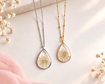 Real Queen Anne's Lace Necklace: Resin Wildflower Jewelry