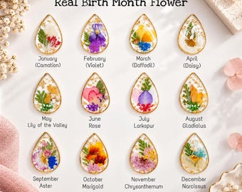 Personalized Birth Flower Necklace, Pressed Real Flower Resin Jewelry, Meaningful Gift for Her
