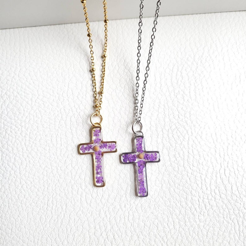 Senapsfröhalsband, korshalsband för kvinnor, unik present till henne, kristen smyckespresent, konfirmationspresent, julklapp, mors dag-present bild 7